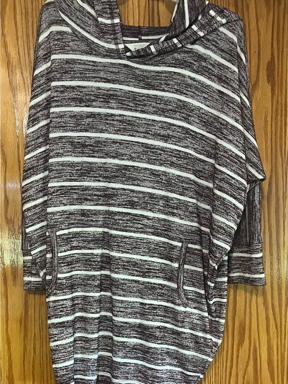 Market & Spruce Black and White Striped Hooded Tunic